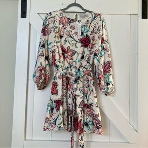 Baltic Born Cream Mini Dress with Pink and Teal Floral Print